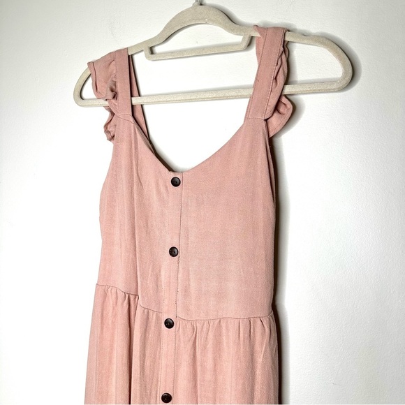 Women’s Monteau Los Angeles Ruffled Sleeve Button Dress Linen Blend Blush Size M - Picture 2 of 10